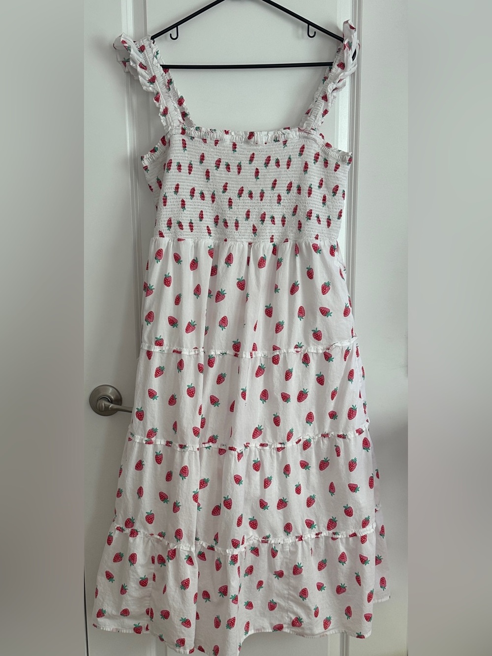J. Crew Factory White Maxi Dress with Red Strawberry Print